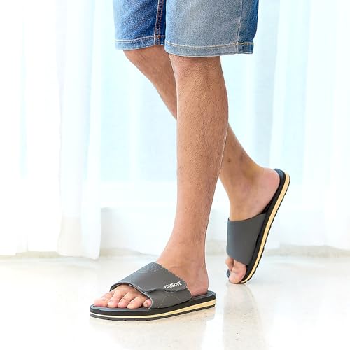 slides for men - adjustable slide sandals slip on- open toe memory foam beach sandals - comfortable summer footwear for indooroutdoor - black 7