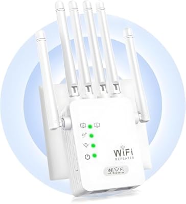 Genérico - Potente Amplificador de Señal WiFi Interior/Exterior con 6 Antenas | Cobertura de 1000m² Cuadrados Repetidor de Doble Modo/Ap 2 Puertos LAN Instalación Rápida en el Hogar y la Oficina