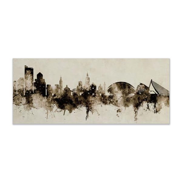 Genérico Cuadro Skyline de Valencia en Sepia – Impresión en Lienzo con Bastidor de Madera | Paisaje Urbano Vintage para Salón y Oficina (100x52)