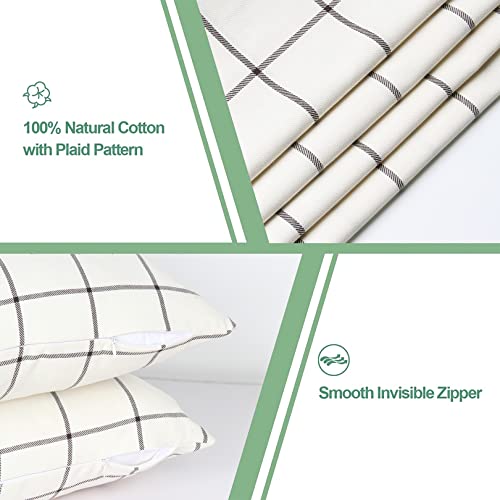 Btyrle Throw Pillow Covers Decorative 100% Pure Cotton Plaid Throw Pillow Covers 18X18 Set Of 2 Square Cushion Covers For Sofa Couch Bed Living Room Farmhouse Decor #TOP5