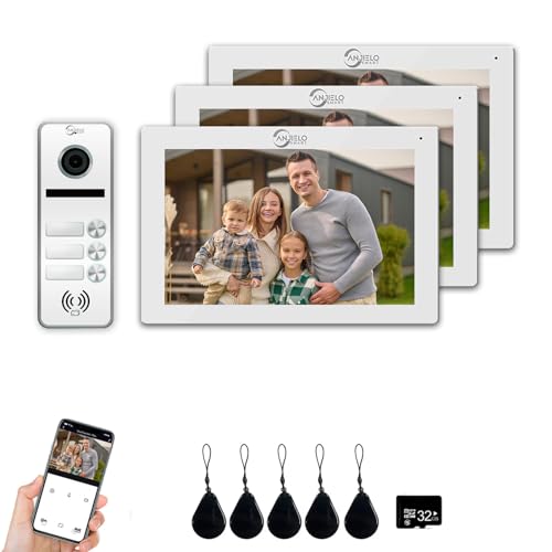 1080P Video Intercom Doorbell System(Wired), 3-Family Doorbell, 7-inch Touchscreen Display, Unlocking Support, Two-Way Intercom, Motion Detection (White)