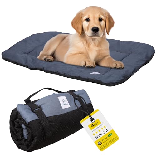 Wanderpfote Hundedecke für Unterwegs, 75 x 50cm – Waschbar, Orthopädisch, Wasserdicht – Hochwertiges Design – Hundedecke Outdoor, Hundematte Auto (Blau, Größe M)