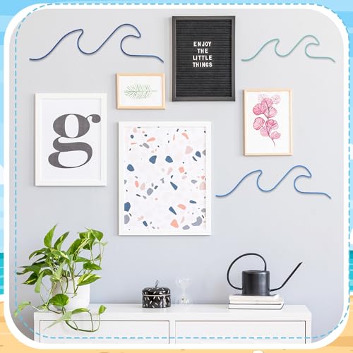 Tandefio 3 Pcs Metal Ocean Wave Wall Decor Blue Wave Beach Wall Art Nautical Decor Coastal Sea Surf Board Hanging Summer Seaside Decoration for Bedroom Bathroom Living Room - Image 3