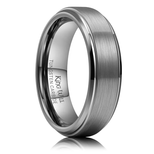 Image of King Will Classic Tungsten Wedding Band for Men, 6 /7 /8 /9 /10mm Widths, Polished Finish Step Edge Matte Rings Comfort Fit