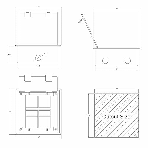 Image of MX 10 Module Floor Pop Up Box - Stainless Steel Flush Mounting 45 Series Modules, 90 Top Cover, Concrete Floor Installation Silver - Open type Floor Boxes