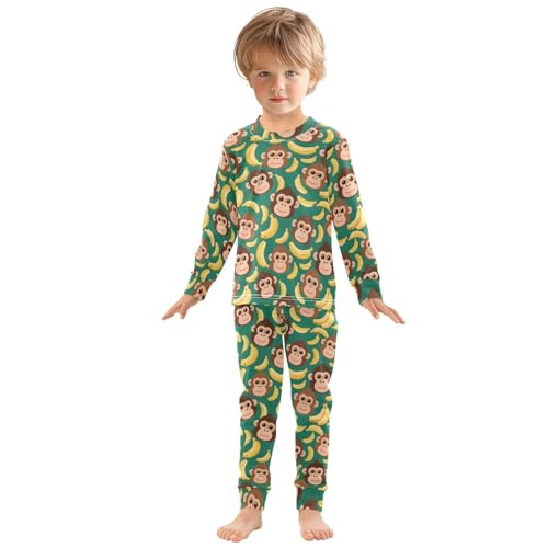 Cartoon Orangutan Prints Cute Pajama Sets Long Sleeve Top and Pants, Snug Fit Sleepwear for Night Wears3