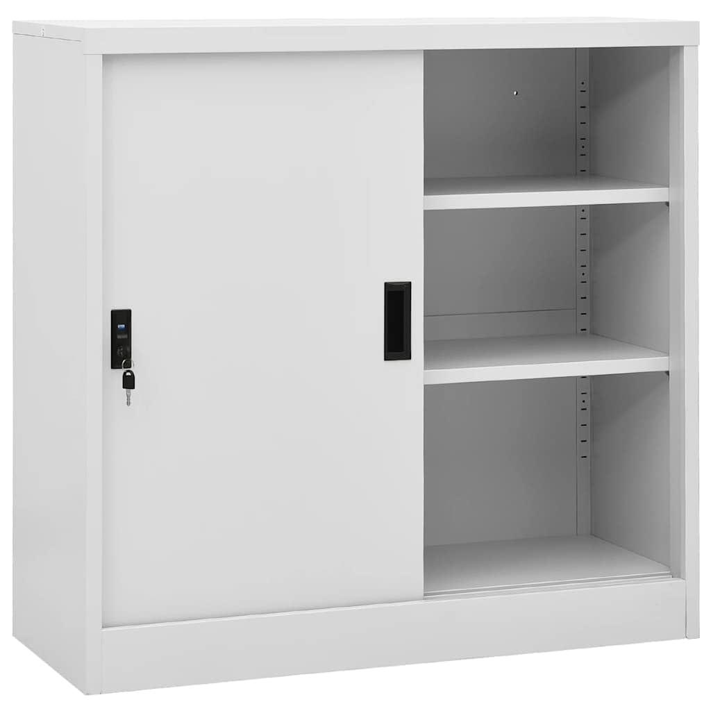 Armoire de Bureau en Acier Gris Clair 90x40x90 cm avec Porte Coulissante
