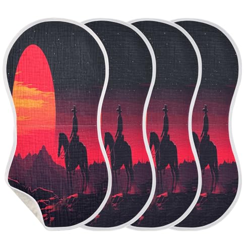JUZIHAI 4Pack Sunset Cowboys Baby Burp Cloths Soft Cotton Burp Rags,Super Absorbent Burp Cloth Bag for Newborn Baby Boys/Girls3