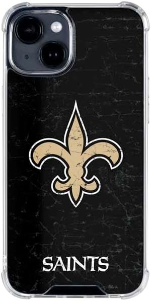 Skinit Clear Phone Case Compatible with iPhone 15 Plus - Officially Licensed NFL New Orleans Saints Distressed Design