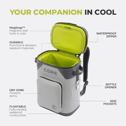 Image of CORE Magnetic Leak Proof Soft Cooler with Waterproof Zipper | Insulated Bag Portable Ice Chest Box | Best Soft Cooler for Food & Beverages for Tailgating, Car Camping, Travel, and Family Beach Picnics