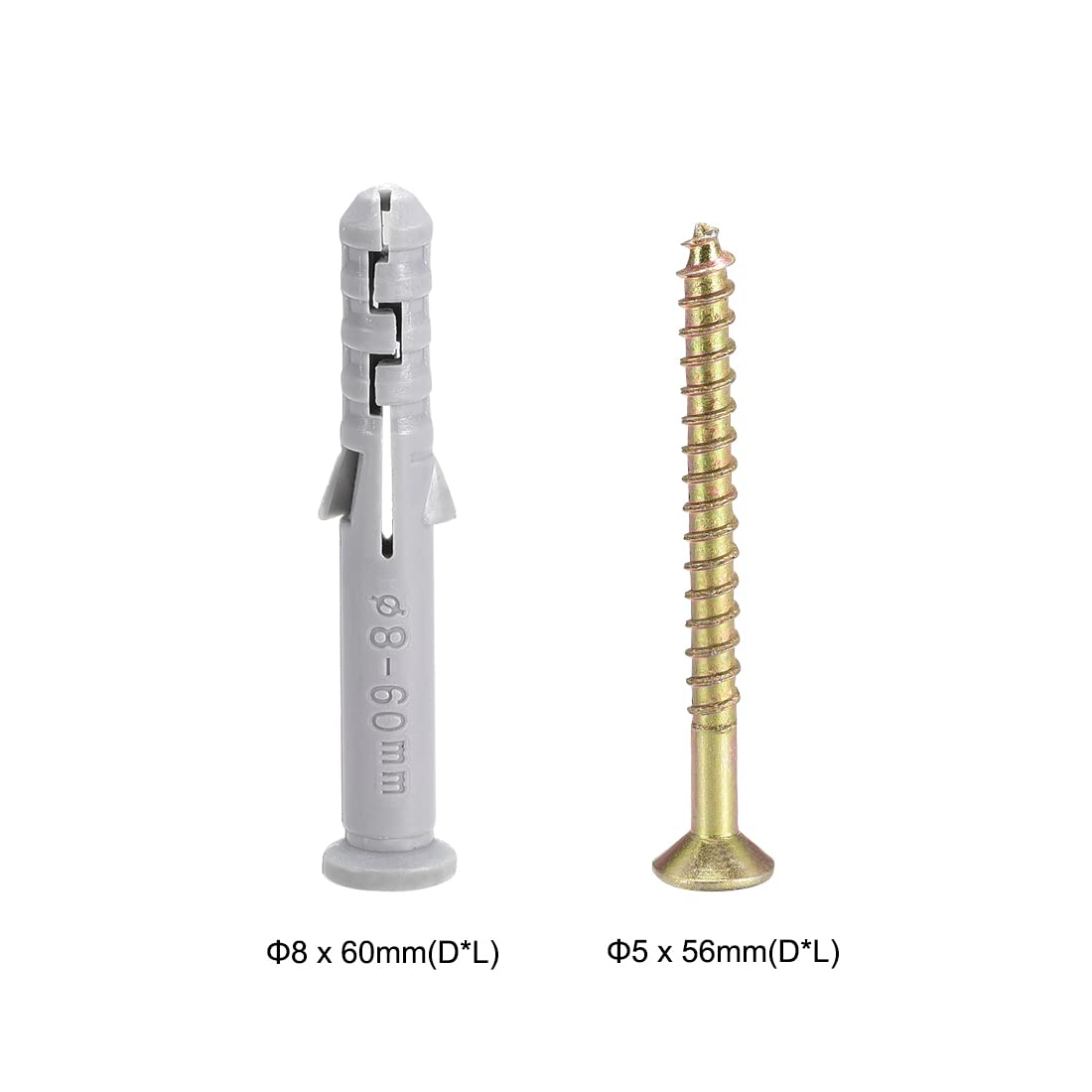 30pcs 8x60mm Plastic Expansion Pipe Column Concrete Anchor Wall Plug Frame Fixings Tube with Screws Gray DUO ER