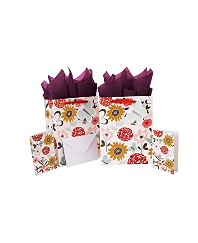 2 Pack 10.6” Medium Gift Bag Set With Greeting Card And Tissue Paper (Flowers And Butterfly Gift Tag) For Birthdays,Bridal Showers,Children's Day,Weddings,Easter,And More- 10.6” X 8.3” X 4.3”,2 Pcs #TOP25