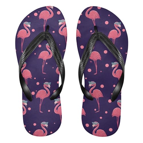 ALAZA Red Flamingo Dots Flip Flops for Women Fashion Beach Slippers Comfort Mens Flip Flops Non-Slip Rubber Shower Slippers Sandal for Hotel Travel Sport,XS