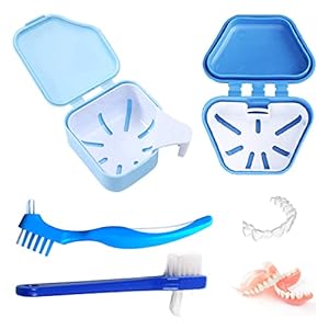 Prothesen Badbox met prothesenreiniger, borstel, prothesenborstel, prothesenborstelset, opbergdoos voor protheses, kleine opbergdozen voor onderweg, met prothesenreinigingsborstel