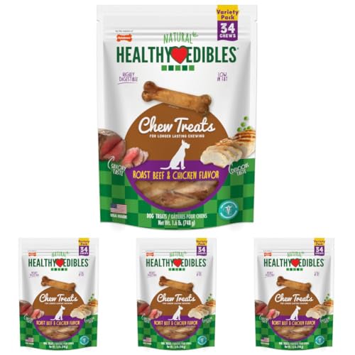 Image of Nylabone Healthy Edibles Dog Treats, Roast Beef & Chicken Flavor, 34 Count (Pack of 4)