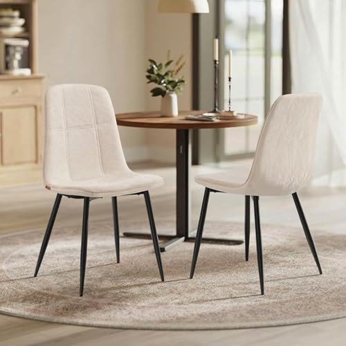 VASAGLE Chaises de Salle à Manger, Lot de 2, Support Métallique, Pieds Réglables, Nettoyage Facile, Chaises de Cuisine, Tissu Chenille, PU Texturé Glacé, Blanc...