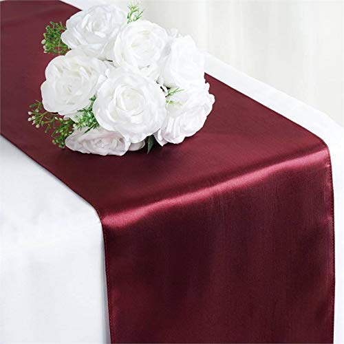 Tiger Chef 12-Pack Burgundy 12 X 108 Inches Long Satin Table Runner For Wedding, Table Runners Fit Rectange And Round Table Decorations For Birthday Parties, Banquets, Graduations, #TOP3