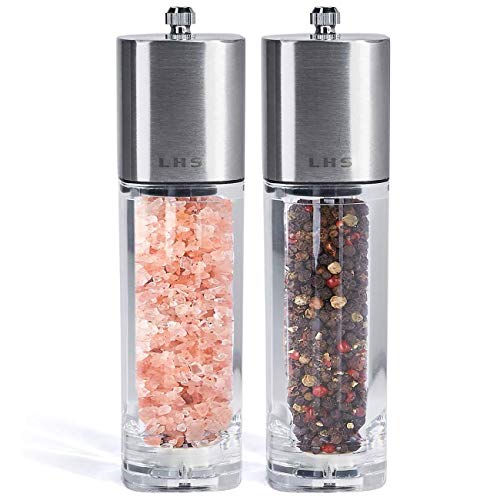 LHS Salt and Pepper Mill Grinder Shaker Set of 2 Stainless Steel Ceramic