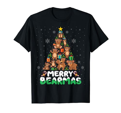 Bear Christmas Shirt Merry Bearmas Christmas Tree Camiseta