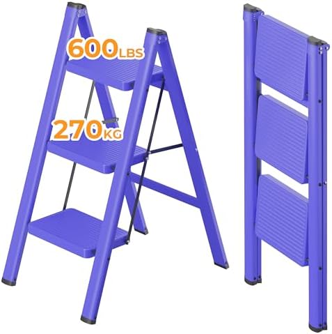 JOISCOPE 4 Step Ladder With Anti Slip Wide Treads Step Stool, 270 KG Load Capacity Lightweight Folding Step Ladder, Portable Step Stool, Indoor/Outdoor Multifunctional Safety Household Ladder, Black