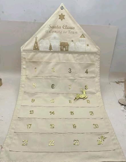 DN DECONATION Hanging Advent Calendar 24 Pockets Fabric Christmas Countdown Decor for Wall Home Door Fireplace Xmas Gift (Black)