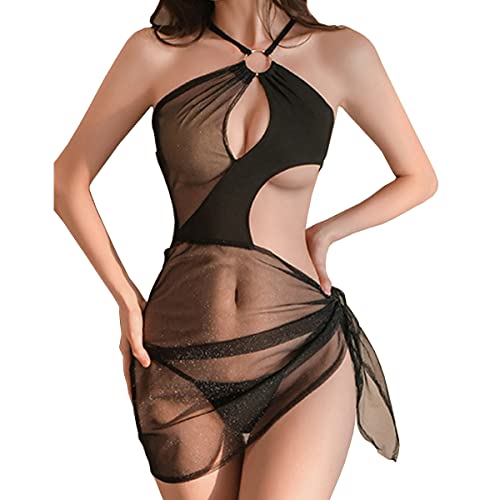 SNOMYRS Damen Dessous Set Schwarz Transparente Spitze Kostüm Sexy Dessous...