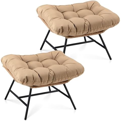 RADIATA 2 Pieces Outdoor Indoor PE Rattan U-Shaped Ottomans with Water Resistant 3.9'' Thicken Cushions (Brown) Cover