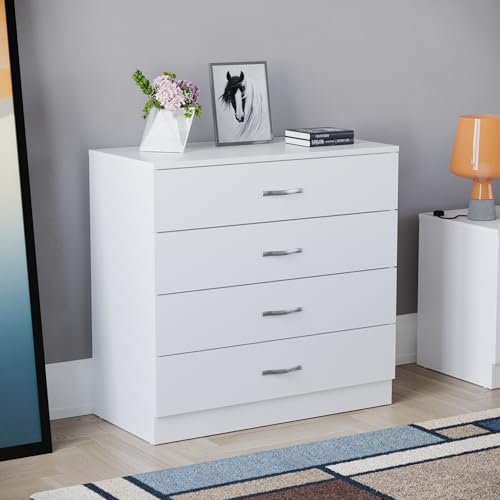 Vida Designs Riano 4 Drawer Chest of Drawers, Metal Handles & Runners, Anti-Bowing Drawer Support, Bedroom, Nursery Furniture, White