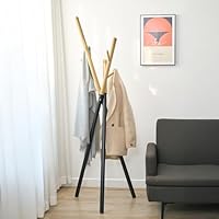 en.casa] Coat rack Laerdal coat tree 172 x 49 x 49 cm coat hanger stand with 5 hooks free-standing coat stand tree shape hallway steel black/wood look