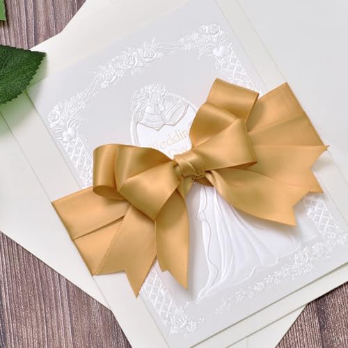 Image of Old Gold Satin Ribbon 1 inch X 50 Yards Polyester Ribbon for Gift Wrapping Very Suitable for Weddings Party Hair Bow Invitation Decorations and More