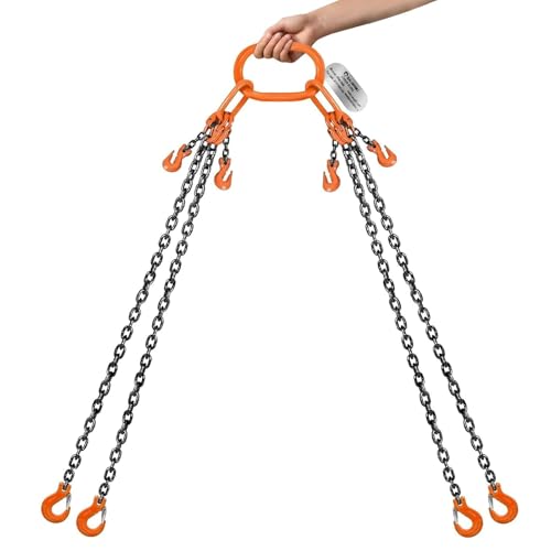 SALUINOKI 4 Leg Chain Sling for Lifting with Hooks Heavy Duty 8 Ton 1 inch x 10 FT 17,600 lbs 4 Point Lift Chains Rigging