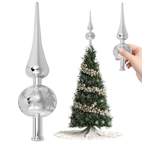 CAREDGO Weihnachtsbaumspitze Silber 23cm Christbaumspitze...