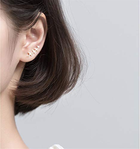 Swallow Bird Sterling Silver Earrings for Women Girls Cute Hummingbird Cuff Wrap Crawler Climber Stud Earrings Asymmetrical Brushed Animal Post Pin Delicate Piercing Ear Jewelry (Gold-Toned)2