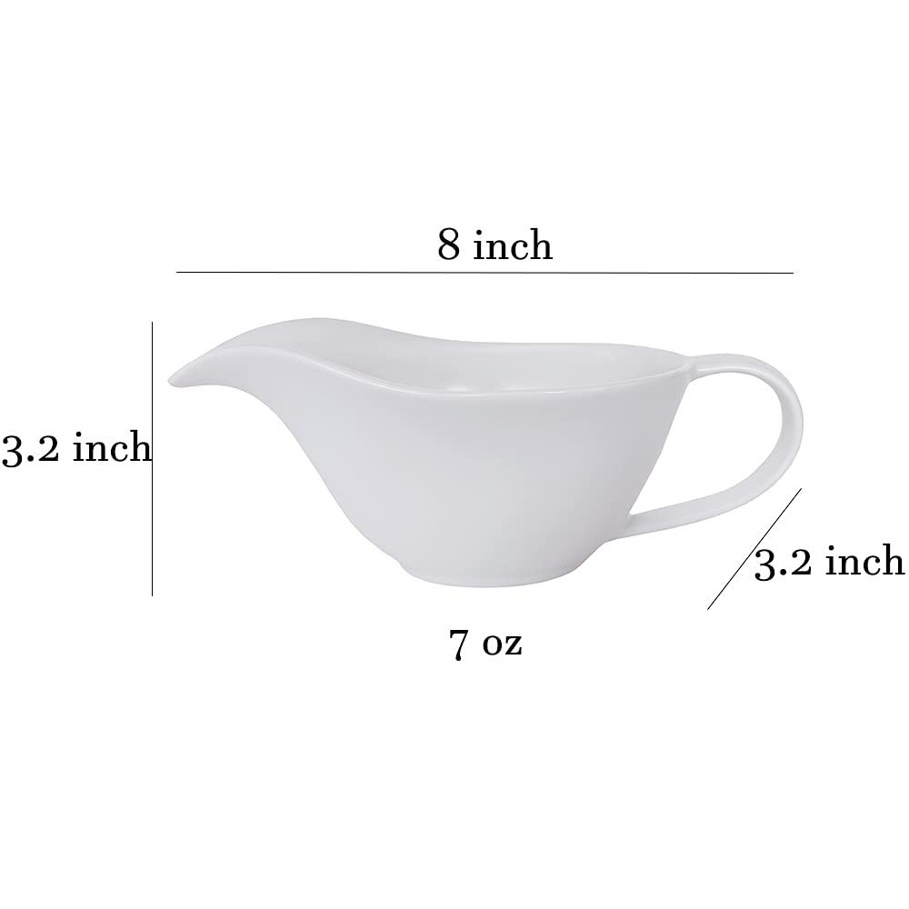 Sizikato Set di 2 brocche classiche in porcellana bianca opaca per salsa facile da versare, 200 ml