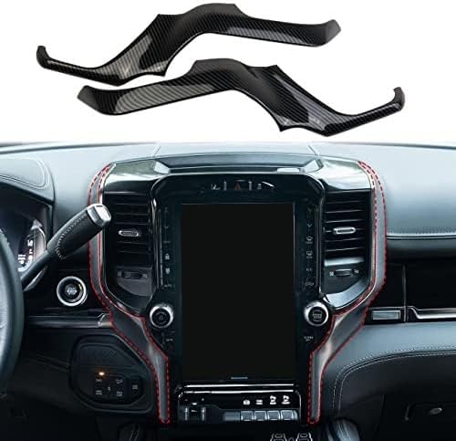 Korlot Central Control Navigation Screen Side Cover Trim for Dodge Ram 1500 2500 3500 2019-2024 (Carbon Fiber Pattern)