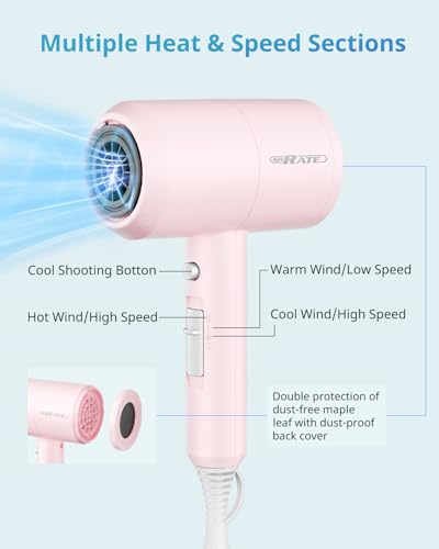 Image of SHRATE Ionic Hair Dryer with Diffuser | Professional Blow Dryer for Curly, Frizzy & All Hair Types | Low Noise & Gentle for Sensitive Hair | Compact & Portable Design for Home, Travel, Women & Men