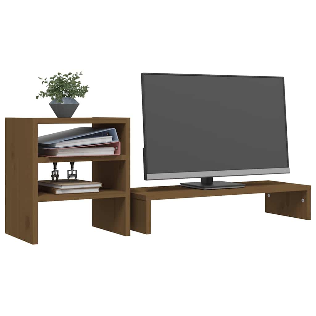 Supporto per monitor in legno massello di pino, 81 x 20 x 30 cm, supporto da scrivania con ripiano per tastiera, gestione dei cavi, scaffale ergonomico per ufficio, home office e gaming