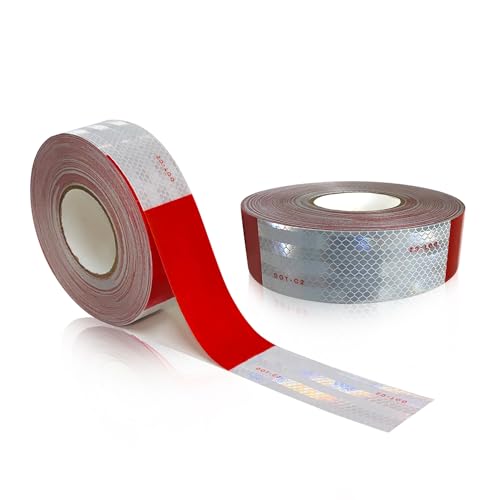 Wenfumusic MQX1 Dot-C2 Reflective Tape 2 Inch X 100 Feet Reflective Safety Tape Waterproof Red And White Adhesive Conspicuity Tape ,Warning Safety Reflective Tape cover