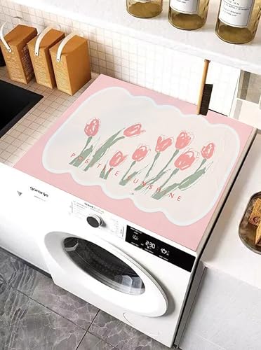 Image of Homecloud Non-Slip Washing Machine Mat - Durable Waterproof Protective Cover for Washer & Dryer, Dust-Resistant Mat Ideal for Laundry Room & Kitchen Appliances | 60x60 cm (Pink)
