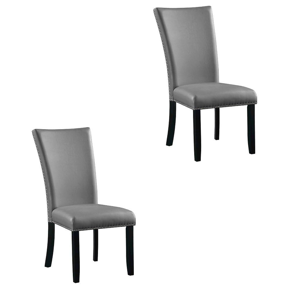 Faux Leather-Upholstered Side Chair by Furnifact – Engineered Wood, Gray; Black, Pack of 2