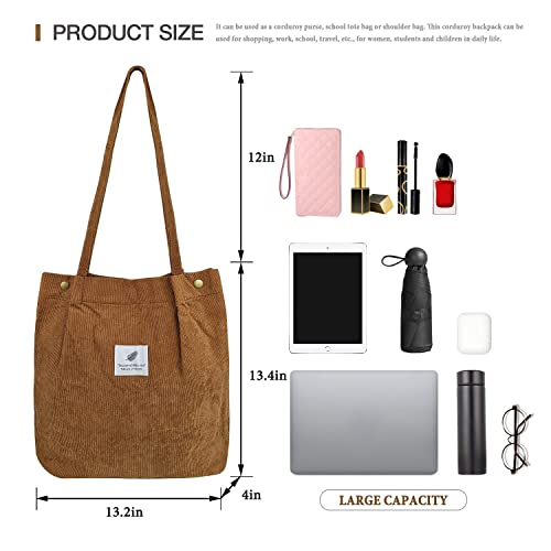 Image of Street27 Korean Canvas Corduroy Tote Bag Casual Work Shoulder Handbags | Multi-Purpose Bag |Sturdy Canvas Bag with Large Capacity | Shopping Bag for Office, College & Daily Use