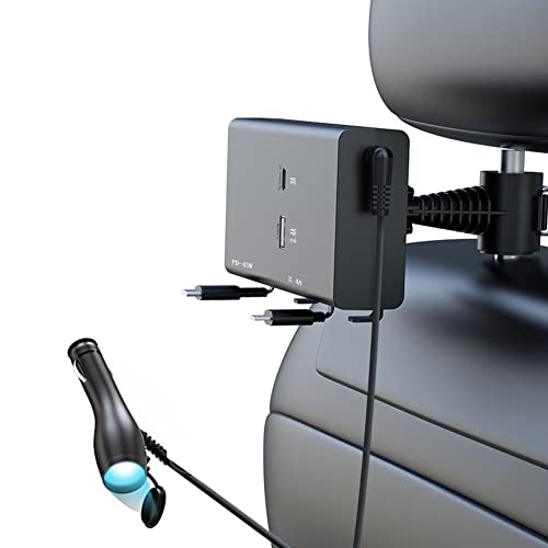 Cargador de coche 2 en 1 DURASIKO de 65W retráctil para asientos delanteros y traseros