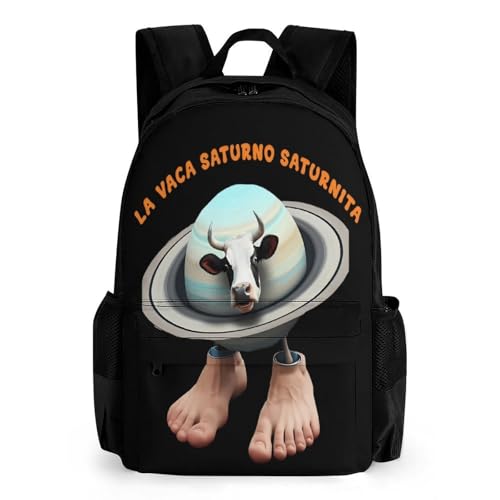 La Vaca Saturno-Saturnita Merch Backpack With Pocket Italian-Brainrot Meme Travel Backpack 42x30.5cm