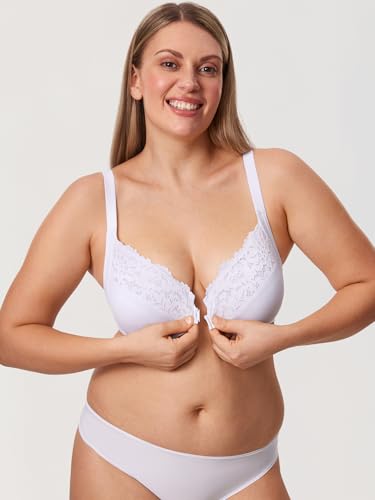Image of DELIMIRA Women's Front Closure Posture Lace Bras | Full Coverage, Plus Size, Underwire, No Padding Unlined