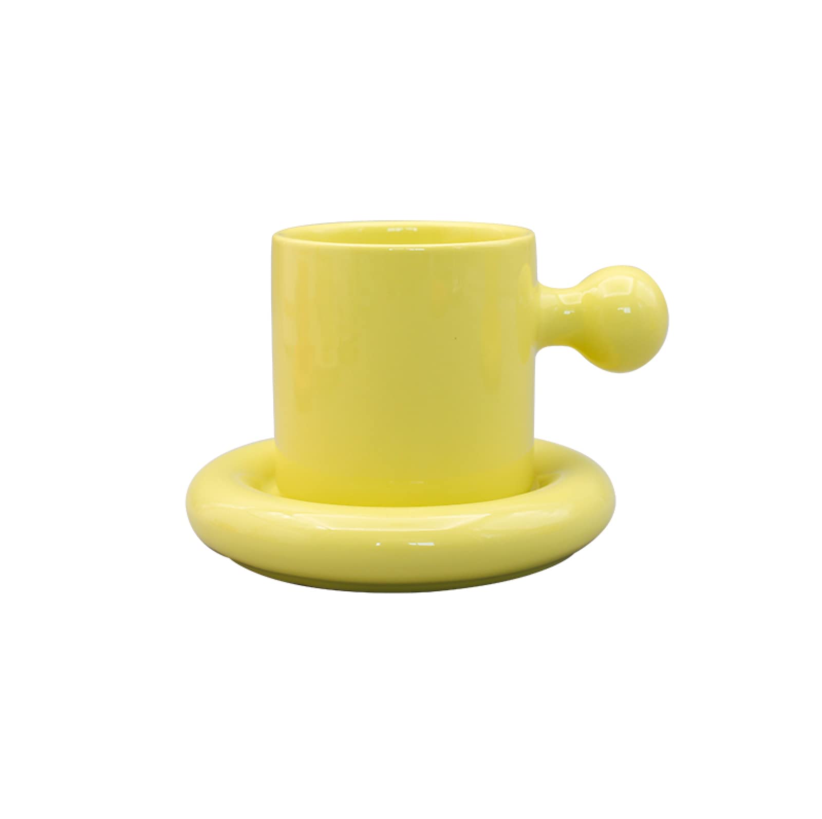 Tazza da caffè in ceramica Giallo-verde tuorlo d'uovo con piattino Tazza da tè Tazza da caffè in ceramica Tazza Regalo per ufficio e casa
