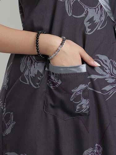 Image of 9shines Label Stylish Cotton Nighty Robe for Women | Front Open Floral Housecoat | Wrap Nighty with Pocket | Adjustable Waist Tie | Plus Size Housecoat (9SHC-PM-L)