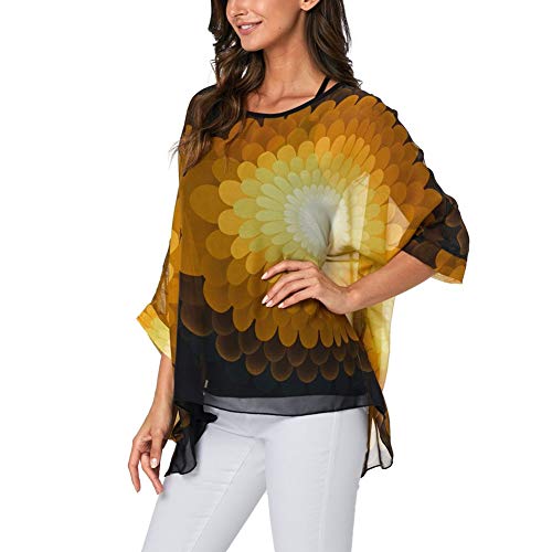 Image of Ckikiou Plus Size Batwing Flowy Semi Sheer Chiffon Blouse Tunic for Women Summer Floral Print Boho Beach Cover ups
