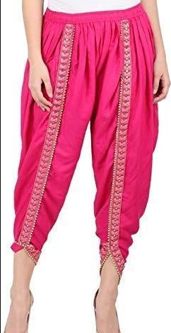 kanna fabric Women & Girls Cotton Rayon Solid Full Length Lace Loose Fit Plain Dhoti Pant and Salwar Patiala-Free Size-Pink-picture-10