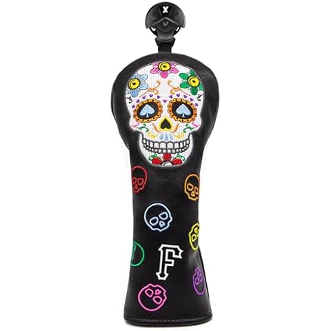 Montela Golf Club Covers,Colorful Skeleton Putter Cover Driver Covers Fairway Wood Headcover Hybrid Cover Leather Blade Putter Headcover Mallet for Brand Cover