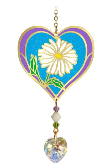 Birthmonth Flower Sun-Catcher Mobile, Stained Glass Effect, Sparkling Crystal Heart Adorned
